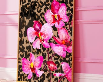 Leopard Orchidee Aquarell Druck: Tropische adrette Wandkunst (Digitaler Download