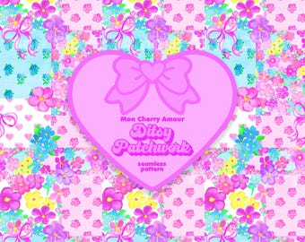 Naadloze aquarel bloemen patchwork patroon: coquette plakboekprint (digitale download)