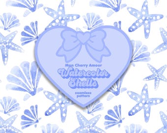 Watercolor Shells Seamless Pattern: Coastal Blue & White (Digital Download)