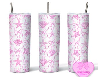 Coastal Granddaughter Tumbler Wrap: Pink Watercolor Sea Turtle Bows (PNG Digital Download)