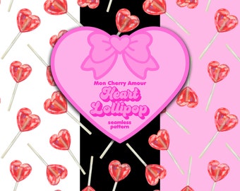 Watercolor Heart Lollipop Seamless Pattern: Coquette Digital Paper (Digital Download)