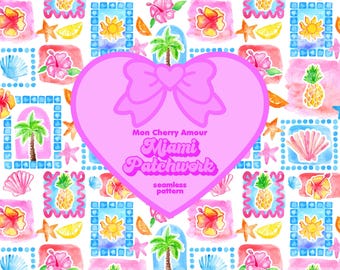 Tropical Watercolor Patchwork Seamless Pattern: Summer Print (Digital Download)