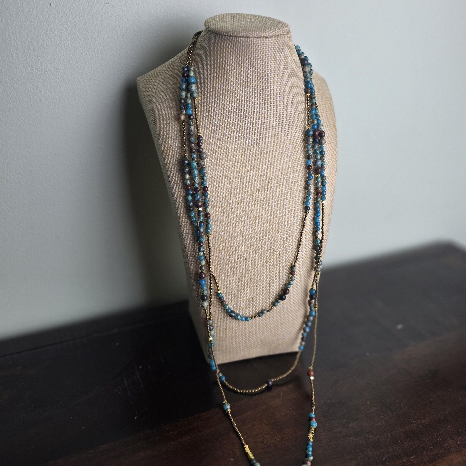 Layered Bead and Cord Long Necklace main image 1