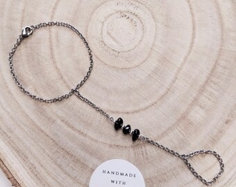 Black Tourmaline Crystal Handchain, Stainless Steel, Handmade, LIMITED EDITION.