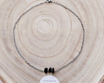 Black Tourmaline Crystal Choker Necklace. Handmade, Stainless Steel LIMITED EDITION