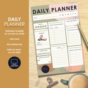Printable Daily Planner A4,A5,US Letter, Instant Download, Green