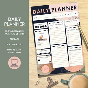 Printable Daily Planner A4,A5,US Letter, Instant Download, Navy