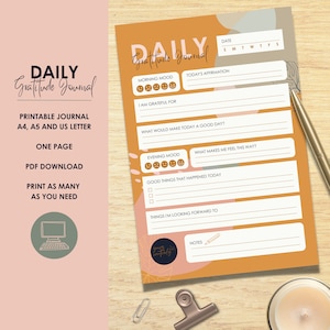 Daily Gratitude Journal Printable: Self-Care Template (A4, A5, US Letter)