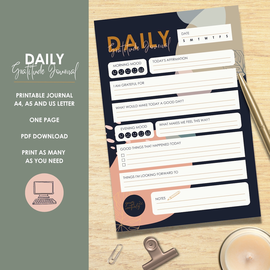 Daily Gratitude Journal Printable: Retro Design, A4 A5 Letter (instant ...