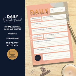 Daily Gratitude Journal Printable: Pink Template (A4, A5, US Letter)