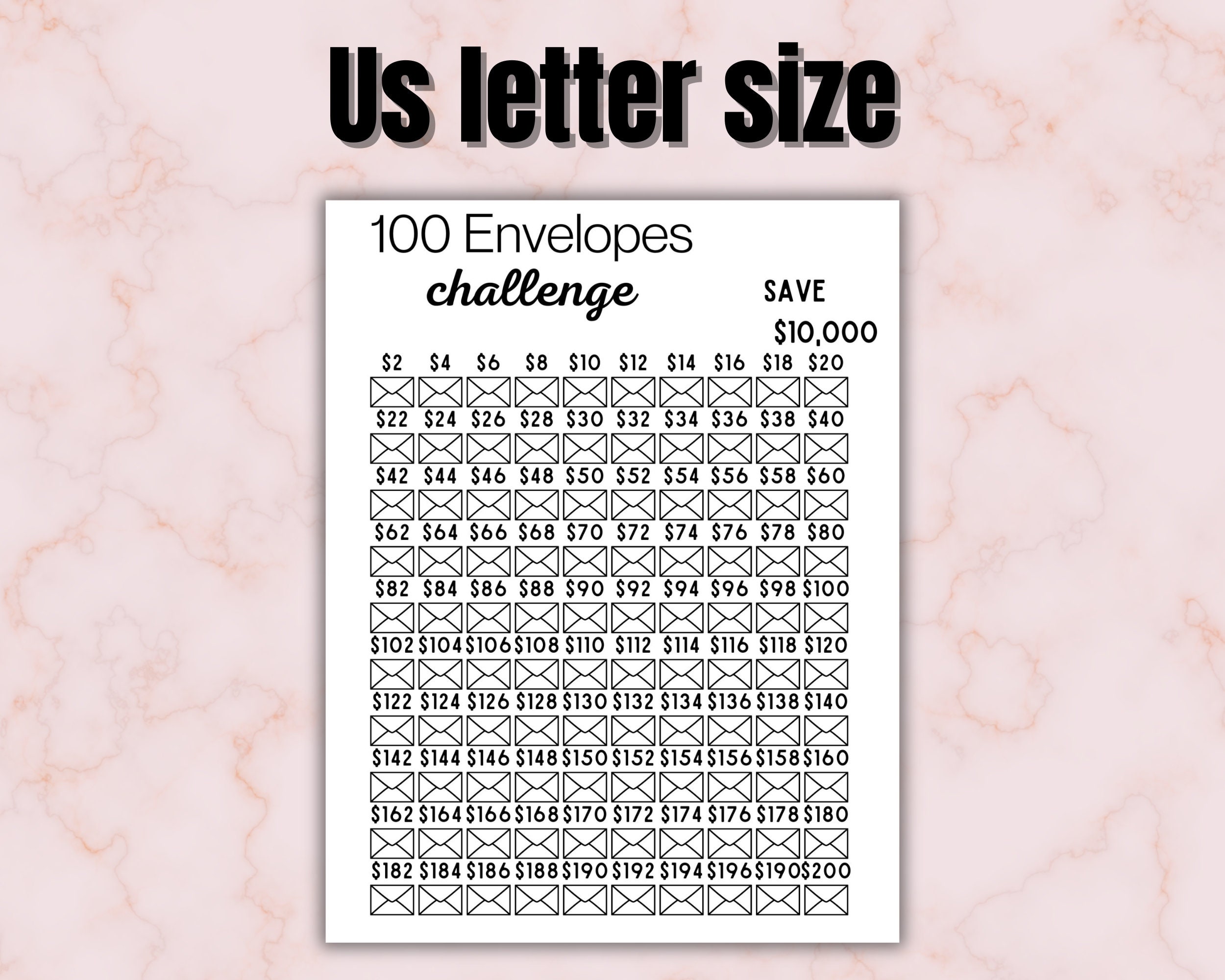 10k 100 Envelope Challenge Printable, 10,000 Savings Tracker, 10k ...