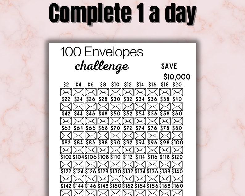 10k 100 Envelope Challenge Printable, 10,000 Savings Tracker, 10k
