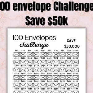 50K 100 ENVELOPE CHALLENGE para impressão, desafio de 50.000 economias, desafio 50K, meta de economia, desafio financeiro, A4, carta dos EUA