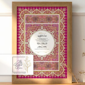 Certificado de matrimonio Nikkah Nama de lujo a medida en rosa / Diseño premium / Diseño dorado