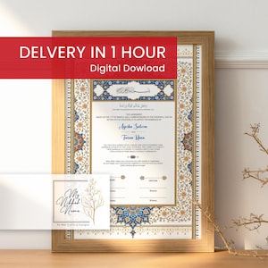 Express maßgeschneiderte Luxus Nikkah Nama | Hochzeitszertifikat | Premium-Design | Golddesign | 1 Stunde Lieferzeit