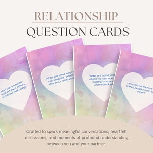 Kaarten met vragen over relatietherapie Vragen over relatietherapie Relatiekaarten Counseling voor koppels Huwelijkstherapie Relatie-uitdaging Liefdeskaart