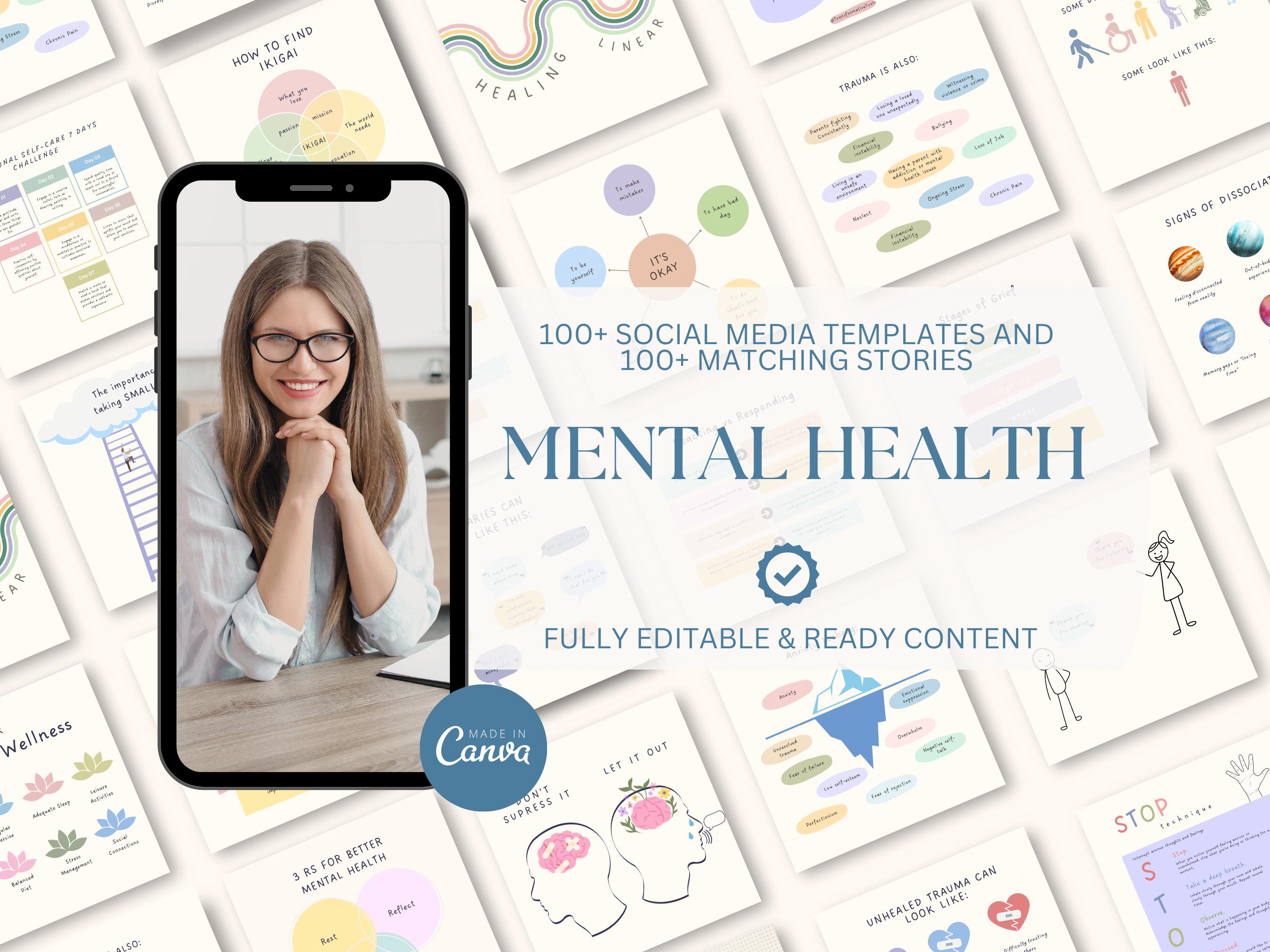 Mental Health Instagram Templates: Social Media for Therapists (canva ...