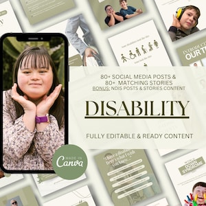 Disability Awareness Social Media Templates, 80+ Posts for NDIS and Disability Support,  Disability Pride and Disability Education Templates