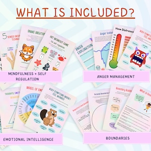 K&ouml;nnte beinhalten: Eine Sammlung von druckbaren Arbeitsbl&auml;ttern f&uuml;r Kinder, die sich auf Achtsamkeit, Selbstregulation, Wutmanagement, emotionale Intelligenz und Grenzen konzentrieren. Die Arbeitsbl&auml;tter enthalten farbenfrohe Illustrationen und ansprechende Aktivit&auml;ten.