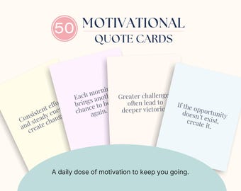 Schede con citazioni motivazionali stampabili / 50 schede di incoraggiamento per la motivazione quotidiana / Schede di mentalità positiva / Download immediato in PDF