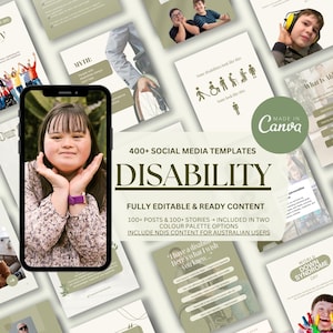 Disability Awareness Social Media Templates: NDIS & Education (Canva Editable, 400+ Templates)