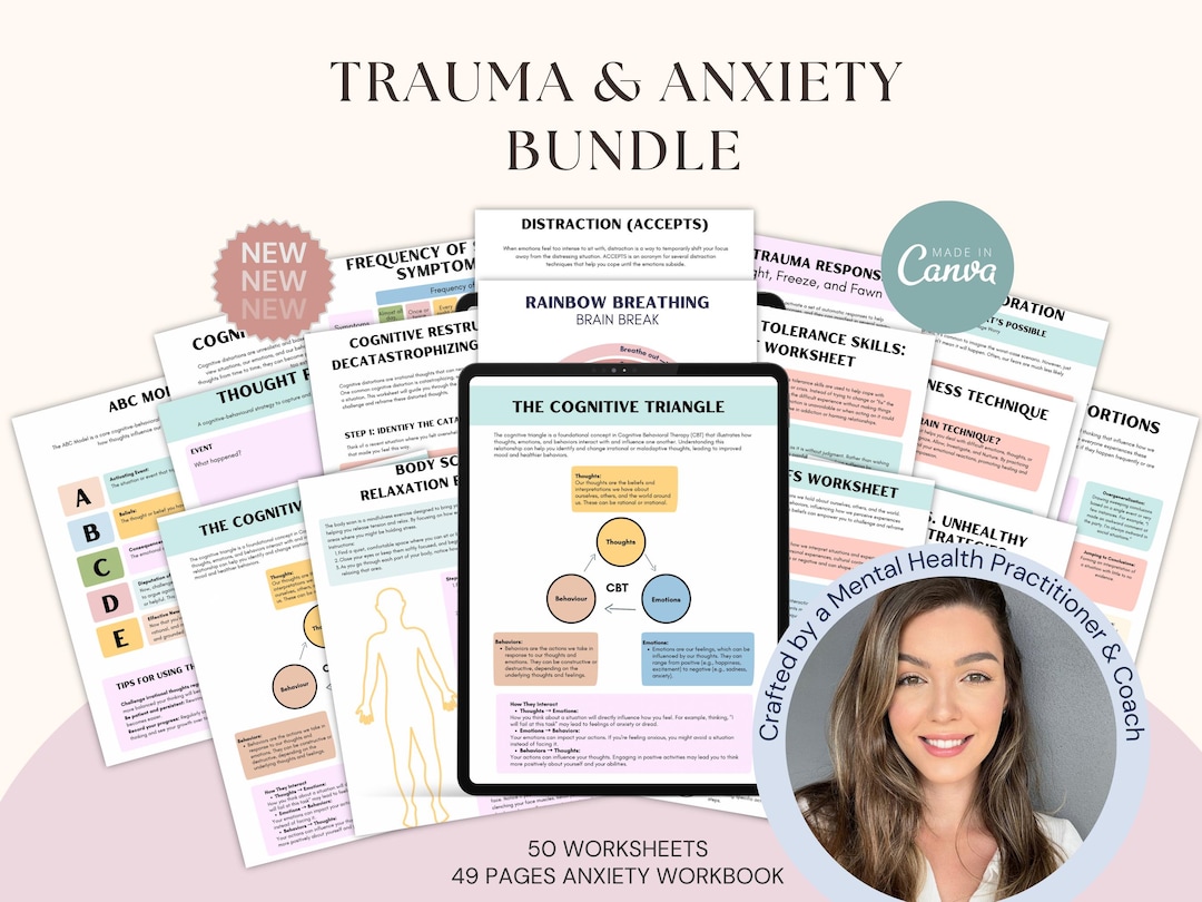 Trauma & Anxiety Worksheets Therapy Bundle Trauma Healing Childhood ...