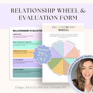 Printable Relationship Wheel & Couples Evaluation Worksheets, Relationship Assessment Tool for Personal Growth and Couples Therapy Marriage