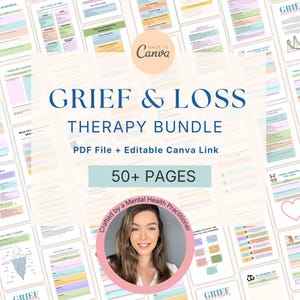 Grief & Loss Therapy Worksheets Bundle | Adult Counseling Tools (Canva PDF)