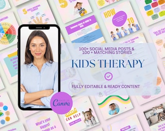 Kids Therapy Social Media Templates: Child Therapist Posts (Digital Download)