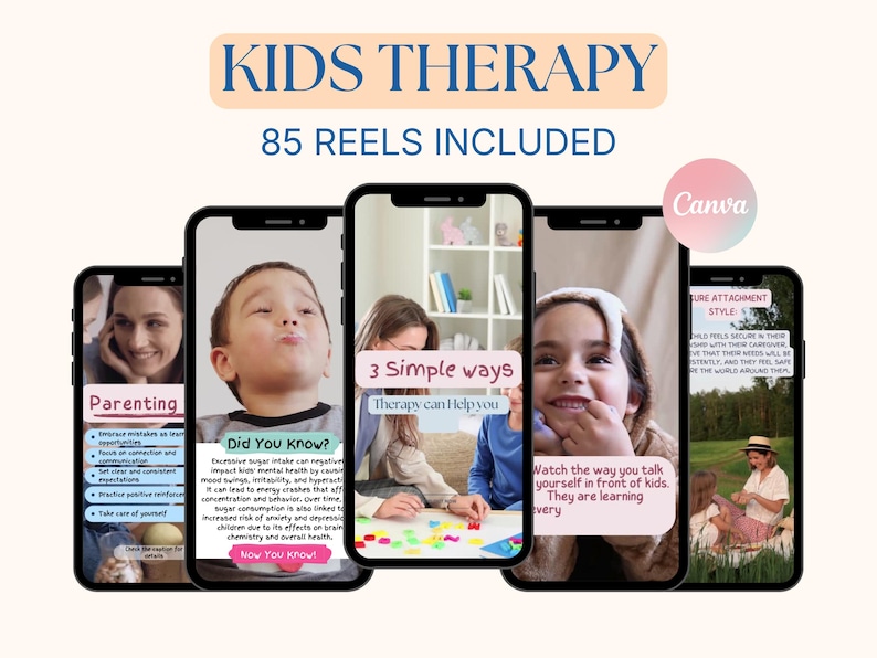 Kids Therapy Reels Templates: Social Media Content (85 Reels) [Canva] image 1