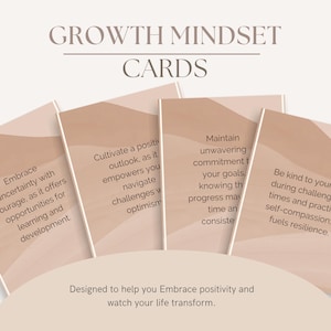 Tarjetas de mentalidad de crecimiento Recursos de coaching de mentalidad Frases motivacionales Tarjetas de afirmación positiva Pensamientos positivos Herramientas de terapia cognitivo conductual