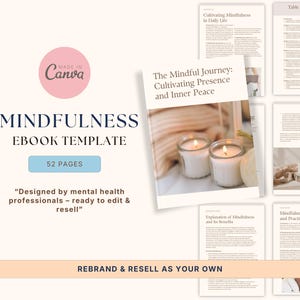 Bewerkbare sjabloon Mindfulness-werkboek: magneet van 52 pagina's (digitale download)