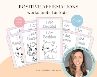 Pagine da colorare con affermazioni positive per bambini / Attività per l'autostima e la mentalità di crescita / Schede di lavoro per la terapia della consapevolezza da colorare, attività per bambini