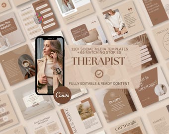Therapist Instagram Templates | 100+ Mental Health Posts (Canva)