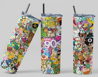 Love The 90s Tumbler, 20oz Stainless Steel Tumbler, 90s Baby, 90s Throwback Tumbler, Disney Tumbler, Nickelodeon Cartoon Tumbler, Disney Cup