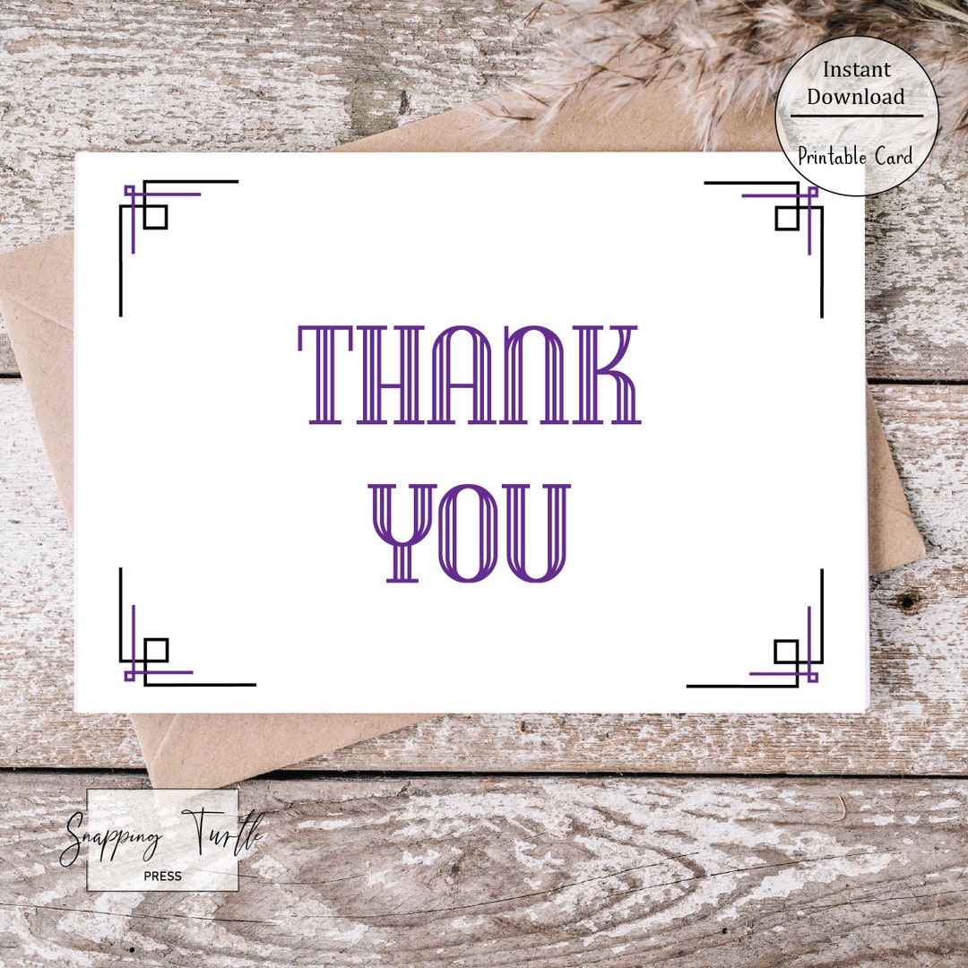 Thank You Printable Card, Instant Download PDF, DIY Card, Art Deco ...