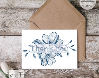 Printable Card Thank you Monogram, Instant Download PDF, DIY Card, Thank you Card, Floral