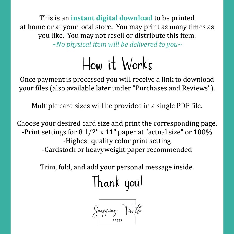 Thank You Printable Card, Instant Download PDF, DIY Card, Watercolor ...