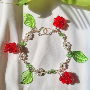 Raspberry Blackberry Pink Berry Flower Charm Bracelet