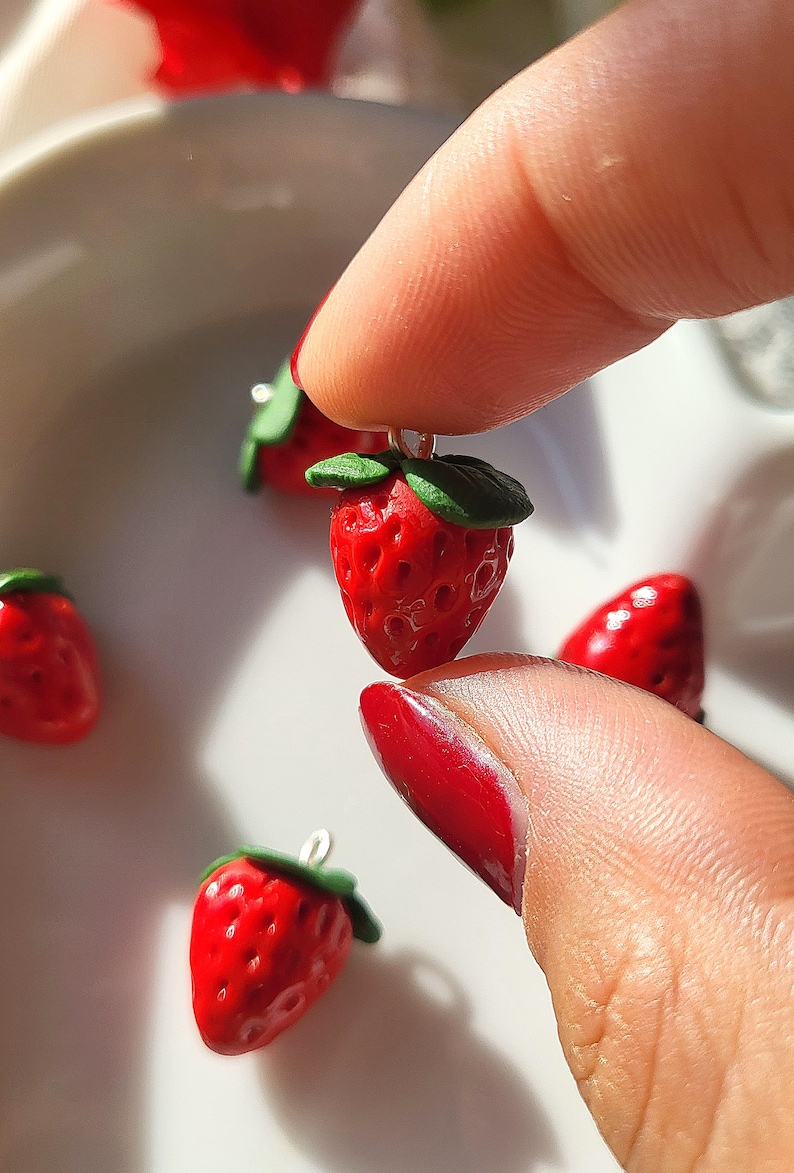 Strawberry Charms / Handmade Polymer Clay image 1