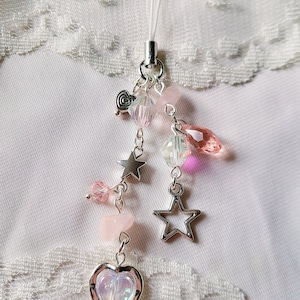 Pink Hearts and Stars Keychain / Phone Charm