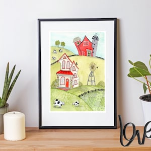 Watercolor Print, Watercolor Farm Print, Farm Art, Nursery Art, Animal Painting , Animal Art, Farmhouse Wall Art, Farm Tractor, Country Life