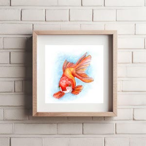 Goldfish Hand Painted Watercolor Print, whimsical Wall Art, Bathroom Wall Art,  Watercolor Print