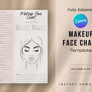Makeup Face Chart Template, Makeup Artist Form, Makeup Product List, Freelance Makeup Artist, Face Chart, Makeup, Fully Editable, CANVA