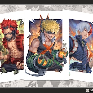 Anime Held Jungen, BNHA Art Print, Anime Art Print, Klasse 1A, Anime Kleindruck, Anime Postkarte, künstlerisch, Superheld, coole Kunst | artofcham