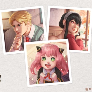 Anime Spies, SpyFam Square Art Print, Anime Art Print, Spy Kunst, Anime Kleindruck, Anime Postkarte, künstlerisch, niedlich, coole Kunst | artofcham