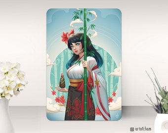 Impresión de arte de resiliencia, arte de fantasía, arte original, flor, póster, letra pequeña, artístico, impresión, bambú, kimono, arte hermoso / artofcham