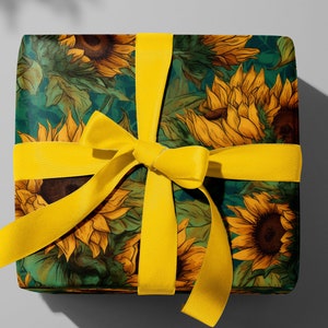 Sunflower Van Gogh Wrapping Paper, Flower Christmas Gift Wrap, Floral Van Gogh Art Wrapping Sheets