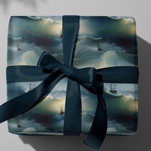 Ocean Waves Wrapping Paper, Aivazovsky Waves Christmas Gift Wrap, Ocean Wrapping Sheets