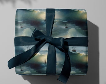Ocean Waves Wrapping Paper, Aivazovsky Waves Christmas Gift Wrap, Ocean Wrapping Sheets